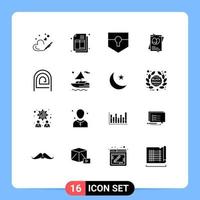 Pack of 16 Modern Solid Glyphs Signs and Symbols for Web Print Media such as password finger protect easter egg Editable Vector Design Elements