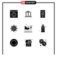 Pack of 9 creative Solid Glyphs of scince machine court learning internet Editable Vector Design Elements