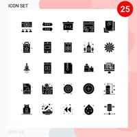 Mobile Interface Solid Glyph Set of 25 Pictograms of page design education webpage development Editable Vector Design Elements