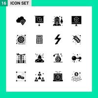 Pack of 16 Modern Solid Glyphs Signs and Symbols for Web Print Media such as online knowledge trade education leisure Editable Vector Design Elements