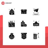 Pack of 9 Modern Solid Glyphs Signs and Symbols for Web Print Media such as close handbag internet bag interior design Editable Vector Design Elements