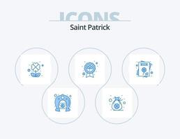 Saint Patrick Blue Icon Pack 5 Icon Design. greeting card. badge. clover. saint. leaf vector