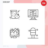 Line Pack of 4 Universal Symbols of drink screen apple technology data Editable Vector Design Elements