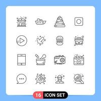 Universal Icon Symbols Group of 16 Modern Outlines of left arrow pyramid play maximize Editable Vector Design Elements