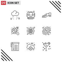 Group of 9 Modern Outlines Set for global summer alms grapes food Editable Vector Design Elements