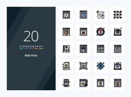 20 iconos llenos de línea de paquete web para presentación vector