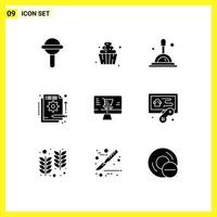 Modern Set of 9 Solid Glyphs Pictograph of online information search in fund Editable Vector Design Elements