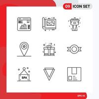 9 User Interface Outline Pack of modern Signs and Symbols of day placeholder print military system Editable Vector Design Elements