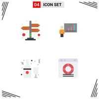 Mobile Interface Flat Icon Set of 4 Pictograms of directions drink graph efforts glass Editable Vector Design Elements
