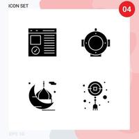 Group of 4 Modern Solid Glyphs Set for browser cresent development helm masjid Editable Vector Design Elements