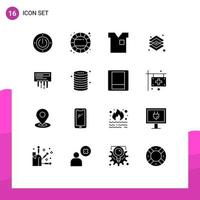 Group of 16 Modern Solid Glyphs Set for tools graphic clothes design t shirt Editable Vector Design Elements