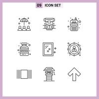 Pictogram Set of 9 Simple Outlines of cleaning door phone bottle gym Editable Vector Design Elements