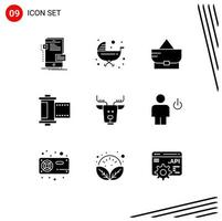 Pictogram Set of 9 Simple Solid Glyphs of alpine photo stroller film purse Editable Vector Design Elements