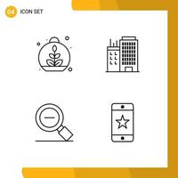 Mobile Interface Line Set of 4 Pictograms of growing magnify spring office search less Editable Vector Design Elements