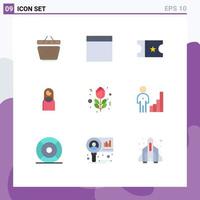 Pack of 9 Modern Flat Colors Signs and Symbols for Web Print Media such as corporate analytics women rose flower Editable Vector Design Elements