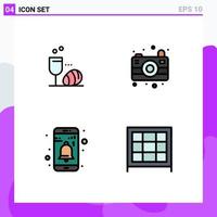 Universal Icon Symbols Group of 4 Modern Filledline Flat Colors of glass notification drink camping bookcase Editable Vector Design Elements