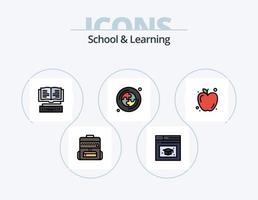 la escuela y la línea de aprendizaje llenaron el paquete de iconos 5 diseño de iconos. . alimento. médico. manzana. educación vector