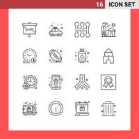 16 Universal Outlines Set for Web and Mobile Applications time real rent property estate Editable Vector Design Elements