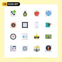 Pictogram Set of 16 Simple Flat Colors of star badge apple science information Editable Pack of Creative Vector Design Elements