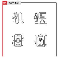 Group of 4 Filledline Flat Colors Signs and Symbols for electric application presentation graph phone Editable Vector Design Elements