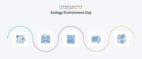 Ecology Blue 5 Icon Pack Including green. eco. power. recycle. leaf vector