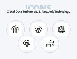 tecnología de datos en la nube y tecnología de red línea icono paquete 5 diseño de iconos. internet bloqueado nube . bloquear nube vector