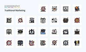 paquete de iconos de estilo lleno de línea de marketing tradicional de 25 vector