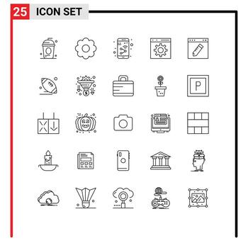 25 líneas vectoriales temáticas y símbolos editables de la aplicación de desarrollo del navegador desarrollan elementos de diseño vectorial editables wifi vector