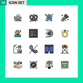 paquete de 16 líneas llenas de colores planos modernos, signos y símbolos para medios de impresión web, como la luz de flecha de la antorcha del administrador, elementos de diseño de vectores creativos editables para acampar