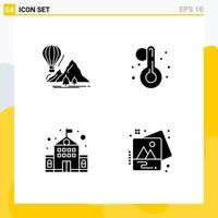 Mobile Interface Solid Glyph Set of 4 Pictograms of explore education camping temperature image Editable Vector Design Elements