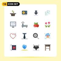 16 Flat Color concept for Websites Mobile and Apps cardiogram paper arrow copy analytics Editable Pack of Creative Vector Design Elements