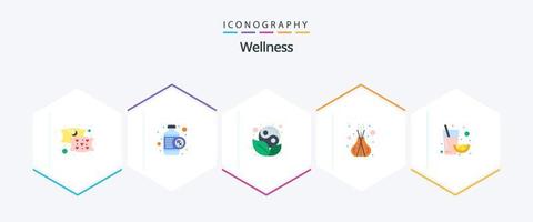 Wellness 25 Flat icon pack including orange. fruit. yang. sticks. relax vector