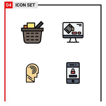 4 Universal Filledline Flat Colors Set for Web and Mobile Applications basket manipulate color screen switch Editable Vector Design Elements