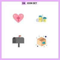 Modern Set of 4 Flat Icons and symbols such as heart mail loves milk postbox Editable Vector Design Elements