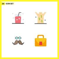 Set of 4 Vector Flat Icons on Grid for drink moustache juice healthcare movember Editable Vector Design Elements