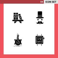 Modern Set of 4 Solid Glyphs Pictograph of home research shelf movember flask Editable Vector Design Elements