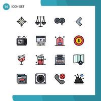 Pack of 16 Modern Flat Color Filled Lines Signs and Symbols for Web Print Media such as electrocardiogram back finance arrow milk Editable Creative Vector Design Elements