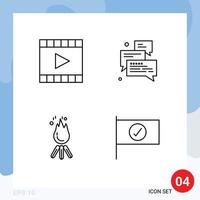 Pictogram Set of 4 Simple Filledline Flat Colors of media arrow player chat flame Editable Vector Design Elements