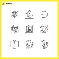 Mobile Interface Outline Set of 9 Pictograms of message cherry nuclear fission currency crypto Editable Vector Design Elements