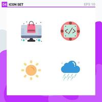 Pictogram Set of 4 Simple Flat Icons of bag brightness online store implementation sun Editable Vector Design Elements