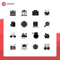 Group of 16 Modern Solid Glyphs Set for security document school file food Editable Vector Design Elements