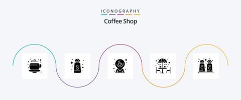 paquete de iconos de glifo 5 de cafetería que incluye café con canela. paraguas. dirección. mesa. café vector