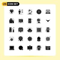 25 Thematic Vector Solid Glyphs and Editable Symbols of laptop secretary biology office envelope Editable Vector Design Elements