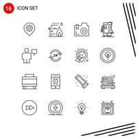 conjunto moderno de 16 contornos y símbolos como body ux camera ui mobile elementos de diseño vectorial editables vector