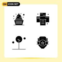 Universal Icon Symbols Group of 4 Modern Solid Glyphs of cream nature sweets printer badge Editable Vector Design Elements