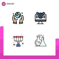 Mobile Interface Filledline Flat Color Set of 4 Pictograms of earth saving personal skills website social media chemicals Editable Vector Design Elements