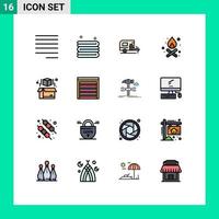Modern Set of 16 Flat Color Filled Lines and symbols such as construction door spring printing box Editable Creative Vector Design Elements