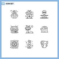 Modern Set of 9 Outlines Pictograph of beach balance combat fruits occupy Editable Vector Design Elements
