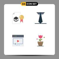 Mobile Interface Flat Icon Set of 4 Pictograms of certificate media study study multimedia Editable Vector Design Elements