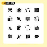 Editable Vector Line Pack of 16 Simple Solid Glyphs of relax point headset target arrow Editable Vector Design Elements